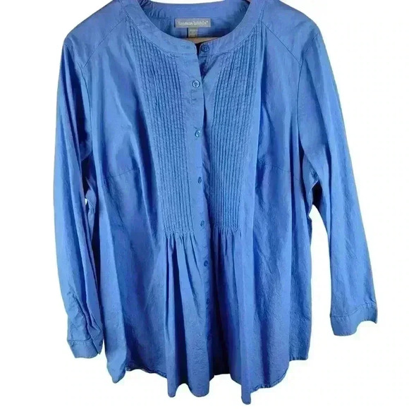 Woman Within Perfect Pintuck Top Women 1X 22/24 Blue Tunic Classic Career Office - Picture 14 of 14